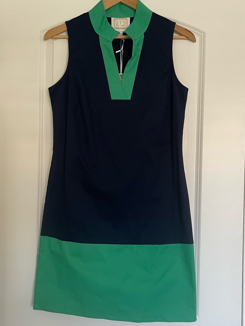 STS Sail to Sable Women's Small Cotton Navy Green Sleeveless Tunic Dress NWT